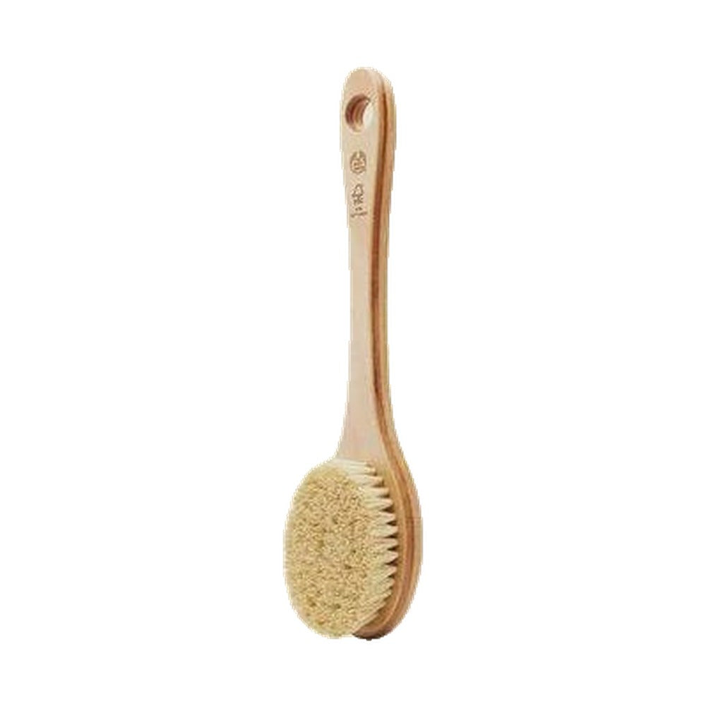 Long Handle Wood and Natural Bristle Bath Brush on white background